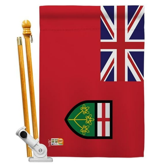 AA-CP-HS-140940-IP-BO-D-US18-AG 28 x 40 in. Ontario Flags of the World Canada Provinces Impressions Decorative Vertical Double Sided House Flag Set & Pole Bracket Hardware Flag Set