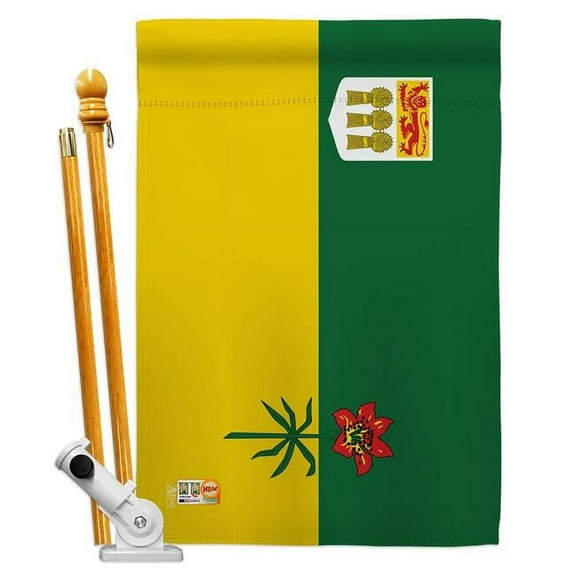 AA-CP-HS-140943-IP-BO-D-US18-AG 28 x 40 in. Saskatchewan Flags of the World Canada Provinces Impressions Decorative Vertical Double Sided House Flag Set & Pole Bracket Hardware Flag Set