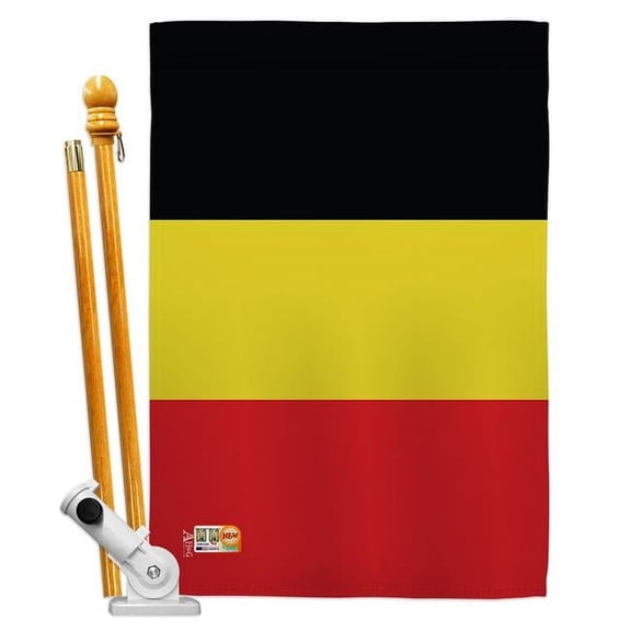 AA-CY-HS-140027-IP-BO-D-US18-AG 28 x 40 in. Belgium Flags of the World Nationality Impressions Decorative Vertical Double Sided House Flag Set & Pole Bracket Hardware Flag Set