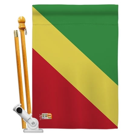 AA-CY-HS-140058-IP-BO-D-US18-AG 28 x 40 in. Congo-Republic Flags of the World Nationality Impressions Decorative Vertical Double Sided House Flag Set & Pole Bracket Hardware Flag Set
