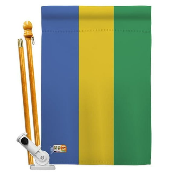 AA-CY-HS-140087-IP-BO-D-US18-AG 28 x 40 in. Gabon Flags of the World Nationality Impressions Decorative Vertical Double Sided House Flag Set & Pole Bracket Hardware Flag Set