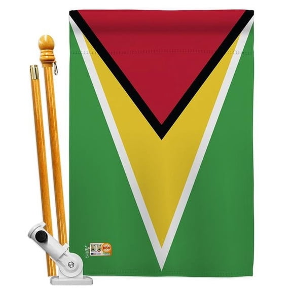 AA-CY-HS-140102-IP-BO-D-US18-AG 28 x 40 in. Guyana Flags of the World Nationality Impressions Decorative Vertical Double Sided House Flag Set & Pole Bracket Hardware Flag Set