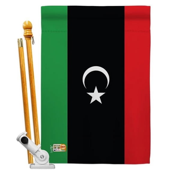 AA-CY-HS-140137-IP-BO-D-US18-AG 28 x 40 in. Libya Flags of the World Nationality Impressions Decorative Vertical Double Sided House Flag Set & Pole Bracket Hardware Flag Set
