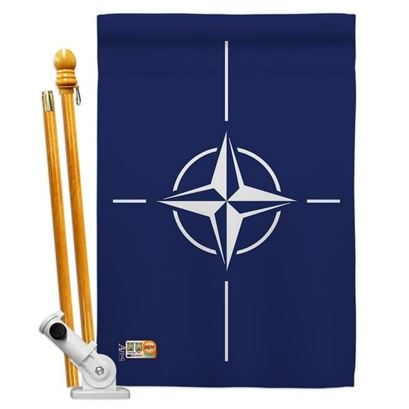 AA-CY-HS-140164-IP-BO-D-US18-AG 28 x 40 in. Nato Flags of the World Nationality Impressions Decorative Vertical Double Sided House Flag Set & Pole Bracket Hardware Flag Set