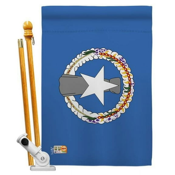 AA-CY-HS-140173-IP-BO-D-US18-AG 28 x 40 in. Northern Marianas Flags of the World Nationality Impressions Decorative Vertical Double Sided House Flag Set & Pole Bracket Hardware Flag Set