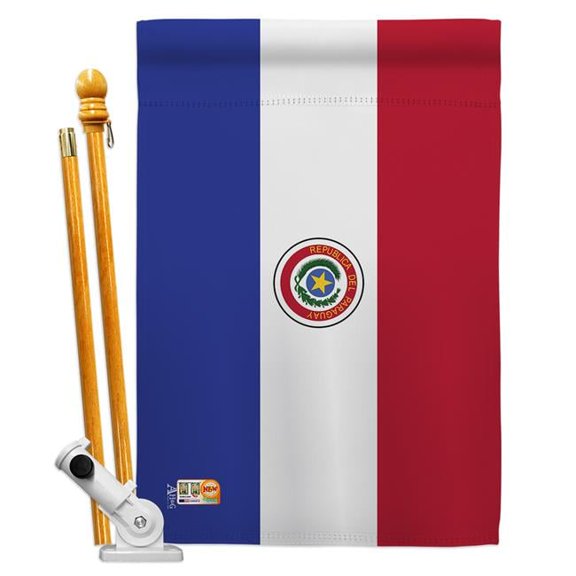 AA-CY-HS-140185-IP-BO-D-US18-AG 28 x 40 in. Paraguay Flags of the World Nationality Impressions Decorative Vertical Double Sided House Flag Set & Pole Bracket Hardware Flag Set