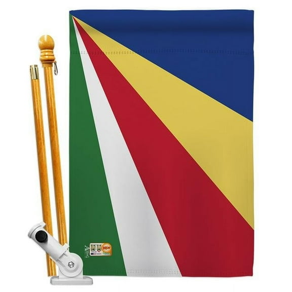 AA-CY-HS-140210-IP-BO-D-US18-AG 28 x 40 in. Seychelles Flags of the World Nationality Impressions Decorative Vertical Double Sided House Flag Set & Pole Bracket Hardware Flag Set