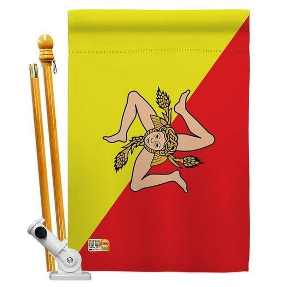 AA-CY-HS-140217-IP-BO-D-US18-AG 28 x 40 in. Sicily Flags of the World Nationality Impressions Decorative Vertical Double Sided House Flag Set & Pole Bracket Hardware Flag Set