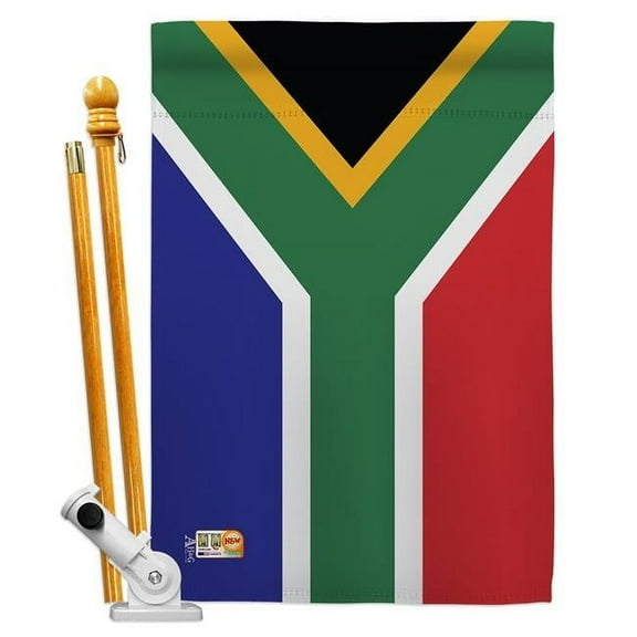 AA-CY-HS-140218-IP-BO-D-US18-AG 28 x 40 in. South Africa Flags of the World Nationality Impressions Decorative Vertical Double Sided House Flag Set & Pole Bracket Hardware Flag Set