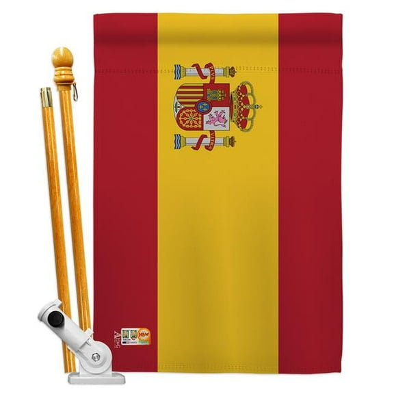 AA-CY-HS-140219-IP-BO-D-US18-AG 28 x 40 in. Spain Flags of the World Nationality Impressions Decorative Vertical Double Sided House Flag Set & Pole Bracket Hardware Flag Set
