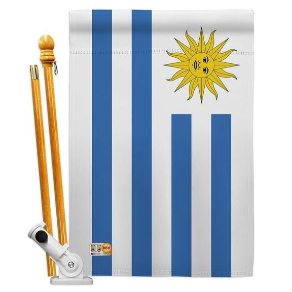 AA-CY-HS-140247-IP-BO-D-US18-AG 28 x 40 in. Uruguay Flags of the World Nationality Impressions Decorative Vertical Double Sided House Flag Set & Pole Bracket Hardware Flag Set
