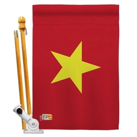 AA-CY-HS-140253-IP-BO-D-US18-AG 28 x 40 in. Vietnam Flags of the World Nationality Impressions Decorative Vertical Double Sided House Flag Set & Pole Bracket Hardware Flag Set