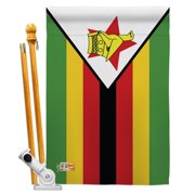 AA-CY-HS-140261-IP-BO-D-US18-AG 28 x 40 in. Zimbabwe Flags of the World Nationality Impressions Decorative Vertical Double Sided House Flag Set & Pole Bracket Hardware Flag Set