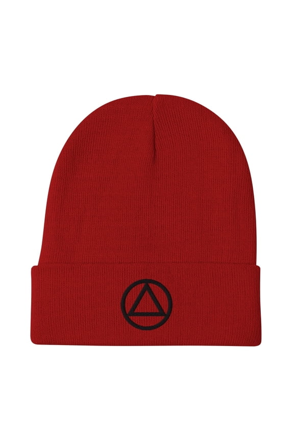 AA Circle Triangle Black Embroidered Logo Rehab Recovery 12-step Gifts Premium Otto Cap Beanie (Red)