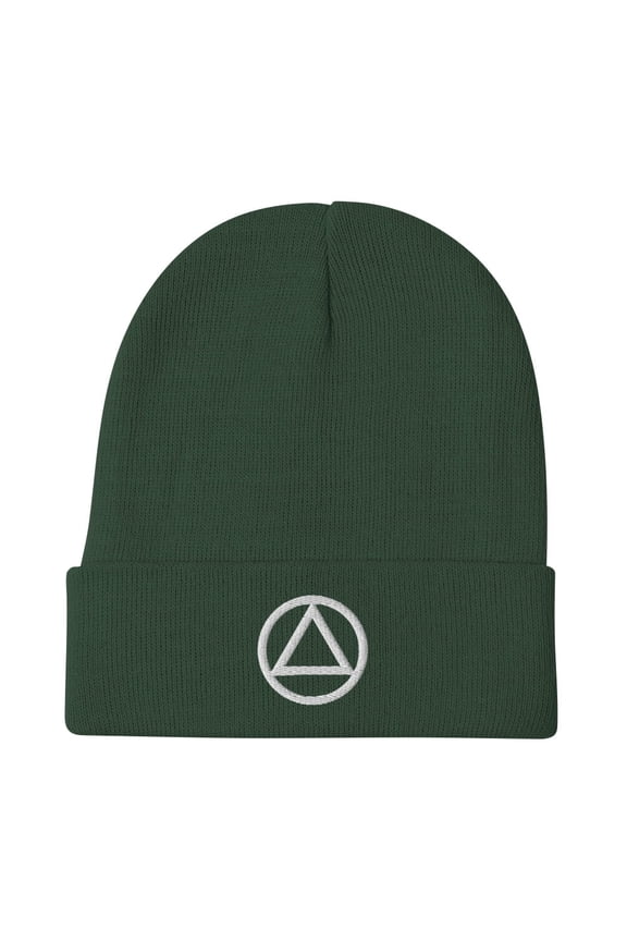 AA Circle Triangle White Embroidered Logo Rehab Recovery 12-step Gifts Premium Otto Cap Beanie (Dark green)