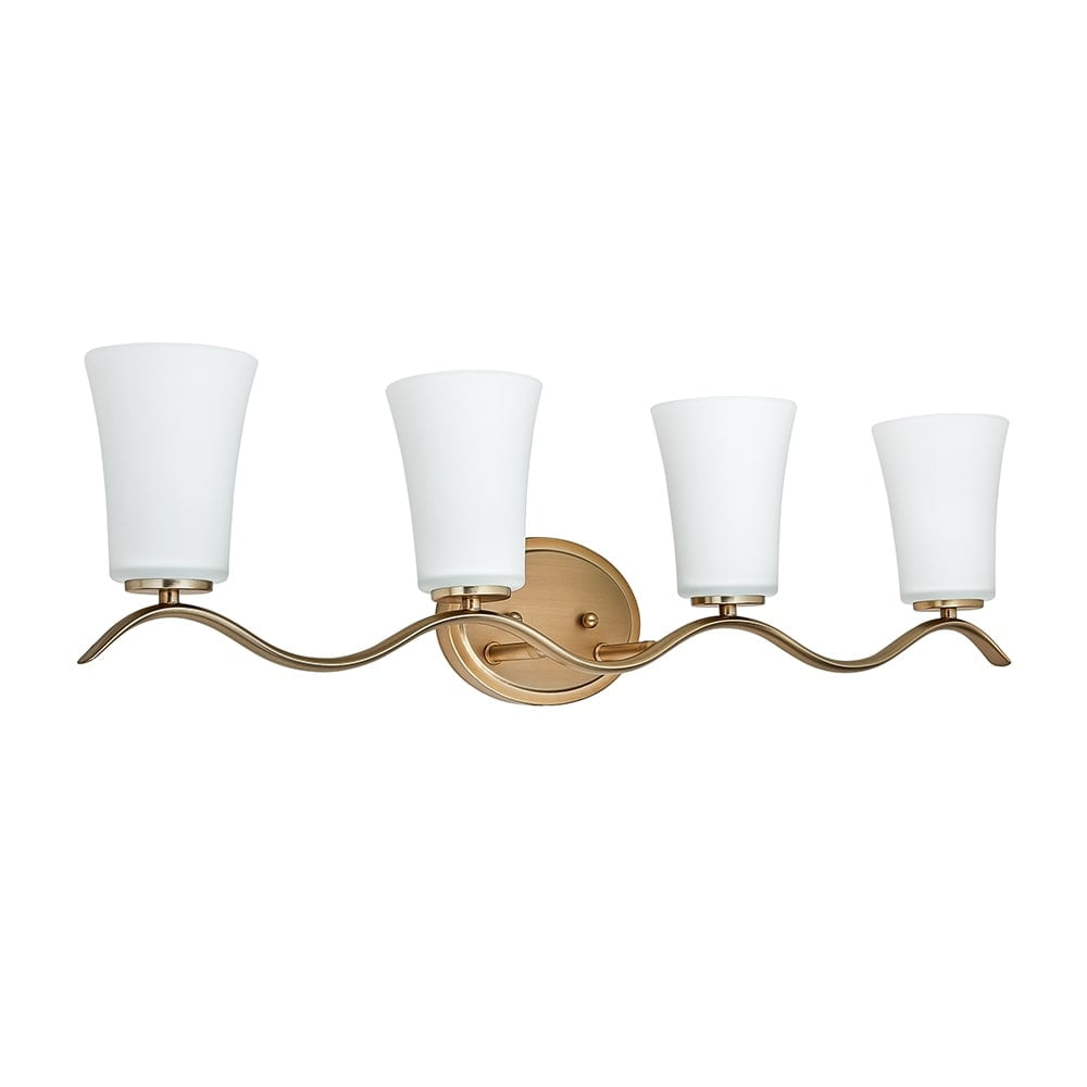 Gold 34.6" Vanity Light with White Glass Shades