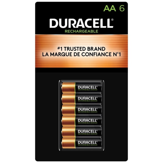 AA Duracell Rechargeable (DX1500) 2500 mAh NiMH Rechargeable Batteries (6 Card)