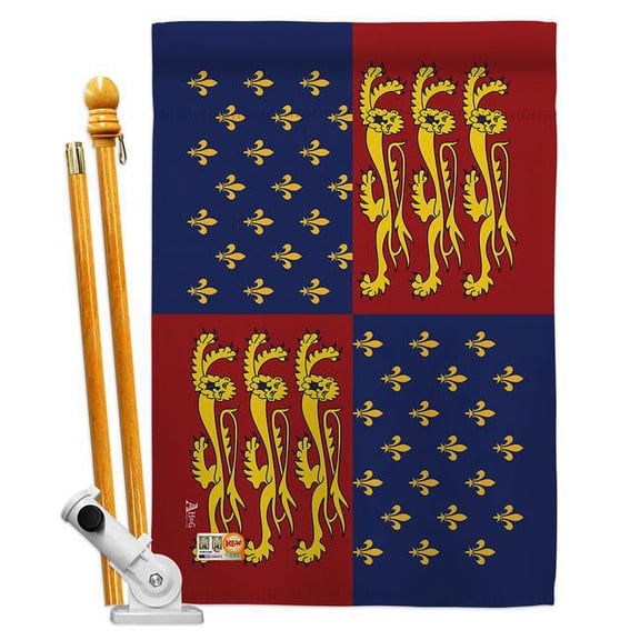 AA-HL-HS-140861-IP-BO-D-US18-AG 28 x 40 in. King Edward III Flags of the World Historical Impressions Decorative Vertical Double Sided House Flag Set & Pole Bracket Hardware Flag Set