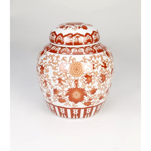 AA Importing 10" Jar with Lid, Red and White Floral