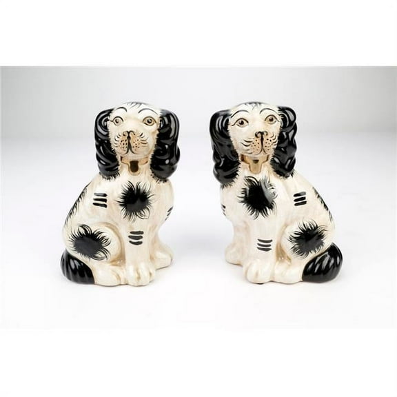 AA Importing 25634 Black & White Staffordshire Spaniels Figurine, Set of 2