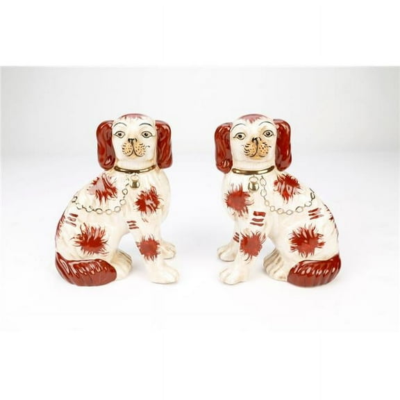 AA Importing 25686 Rust Brown & White Staffordshire Spaniels Figurine with Gold Chain, Set of 2