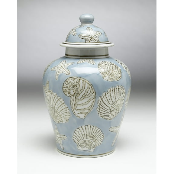 AA Importing 59728 Blue Seashell 10 inch Ginger Jar