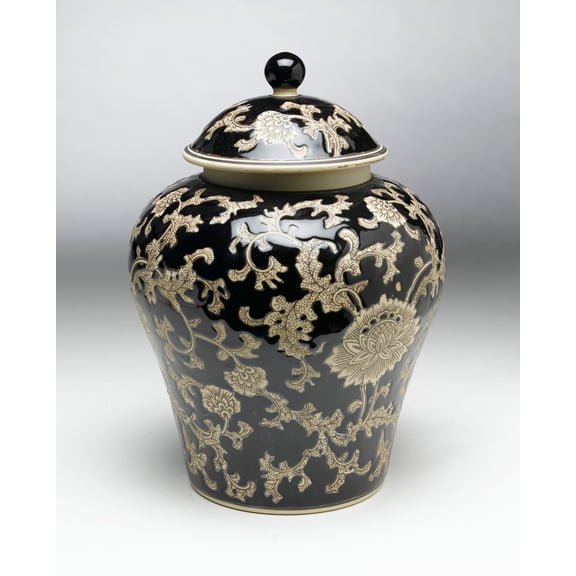 AA Importing 59735 14 inch Black & Cream Ginger Jar