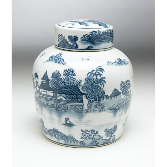 AA Importing 59748 9 inch Blue & White Ginger Jar