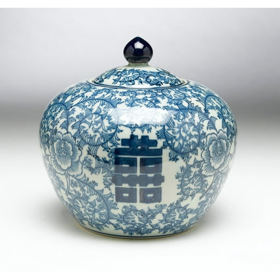 AA Importing 59752 8 inch Blue & White Jar