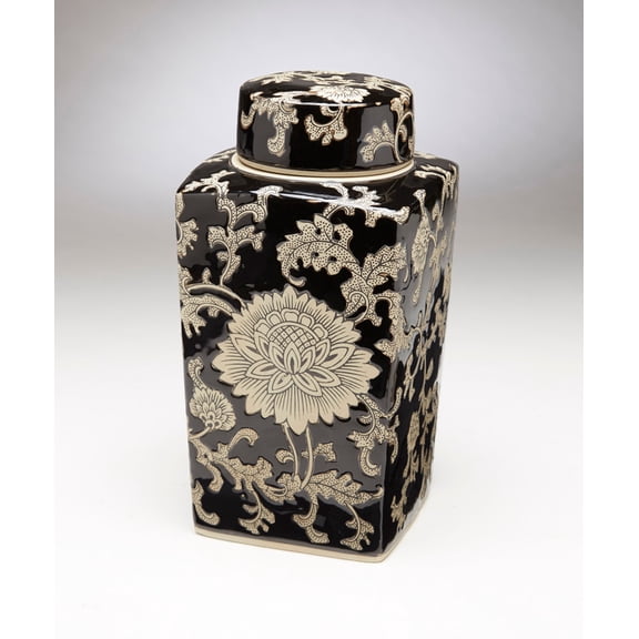 AA Importing 59820 12 inch Square Brown & Cream Jar