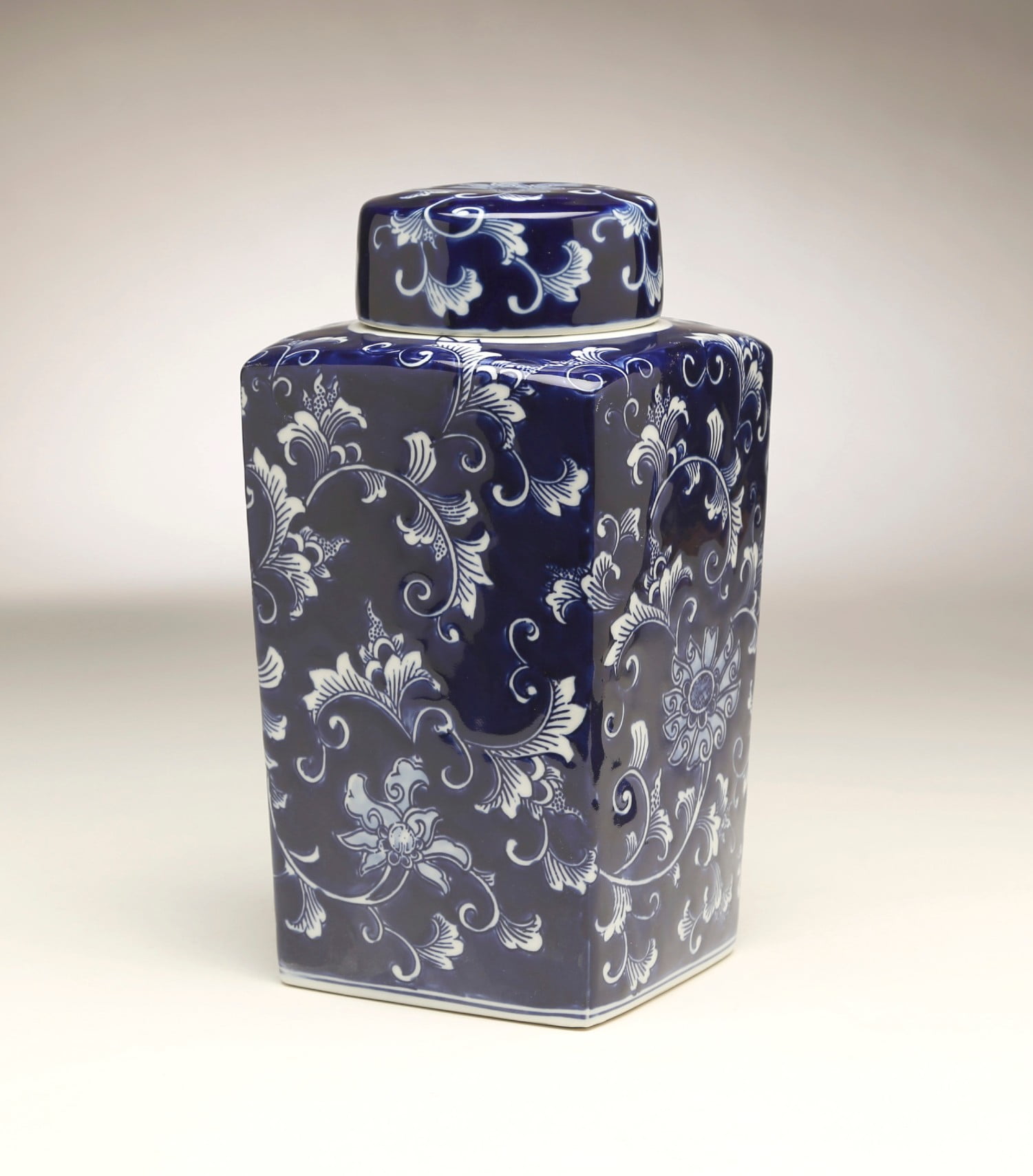 12-Inch Blue and White Floral Porcelain Jar