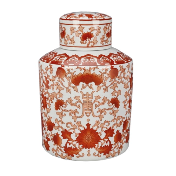 AA Importing 8.5" Jar with Lid, Red and White Floral