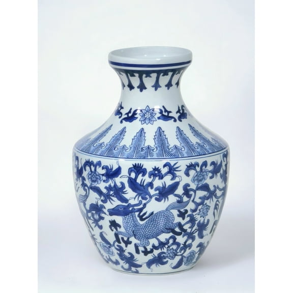 AA Importing AAI 17" Porcelain Vase, Floral Design, Blue and White