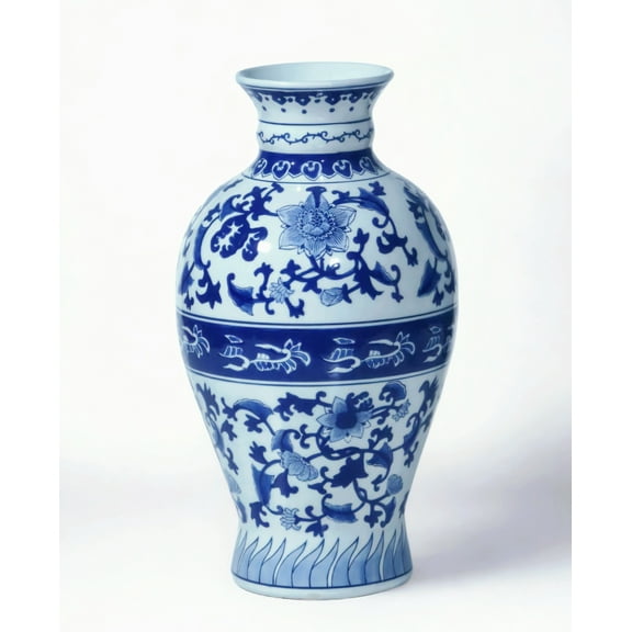 AA Importing AAI 17" Porcelain Vase, Floral Design, Blue and White