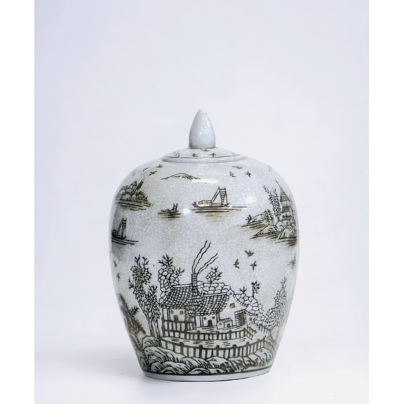 AA Importing AAI 7" Ginger Jar, Chinoiserie Design, Brown