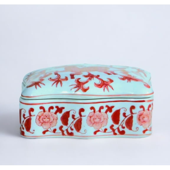 AA Importing AAI Lidded Box, Chinoiserie Deer Design, Red and White