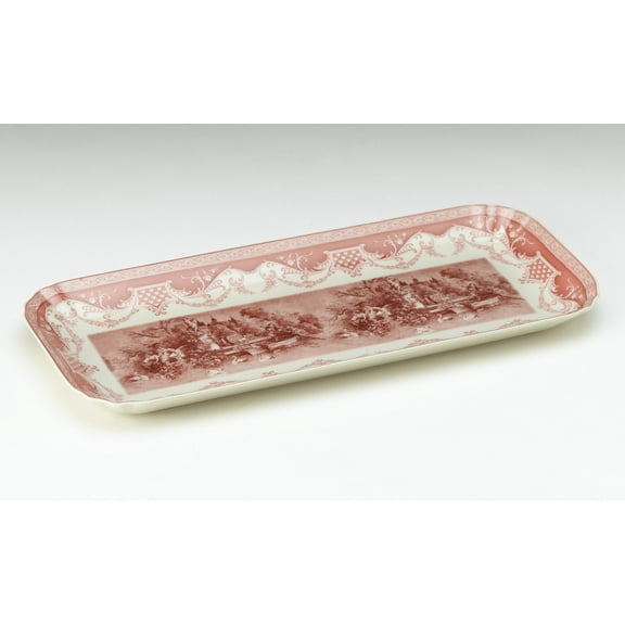 AA Importing AAI Rectangular Porcelain Tray, Dark Pink and Cream