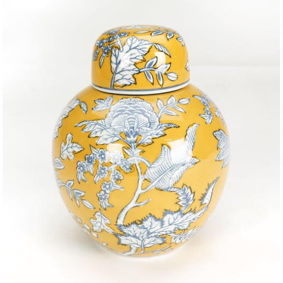 AA Importing AAI Tropical Leat Round Jar, Yellow and Blue