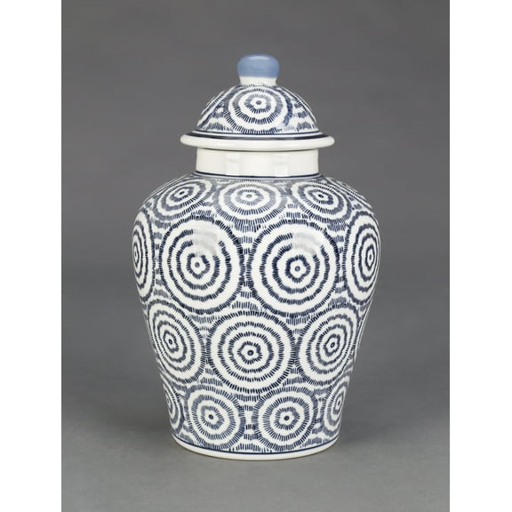 AA Importing Blue and White Circles 10" Ginger Jar with Lid