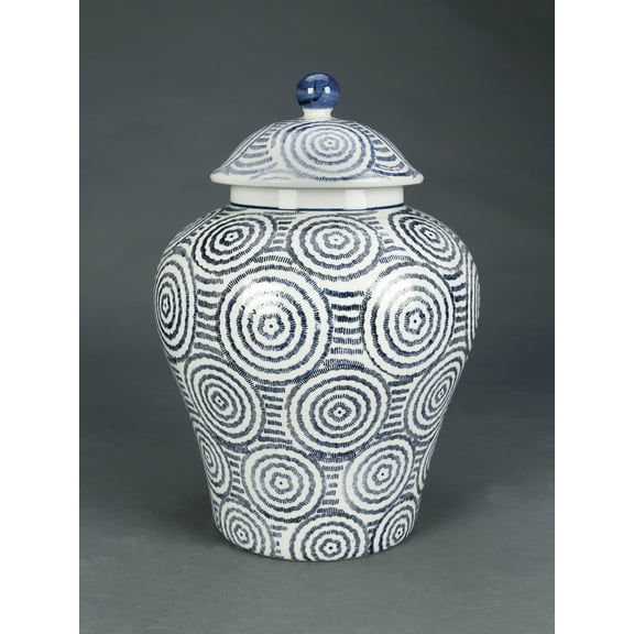 AA Importing Blue and White Circles 14" Ginger Jar with Lid