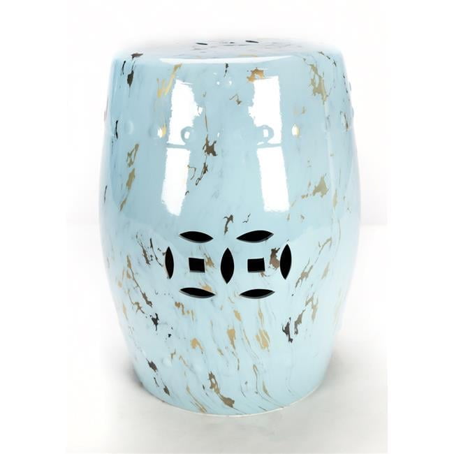 AA Importing AAI Ceramic Garden Stool, White with Gold Accents