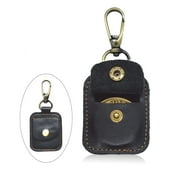AA Medallion or Coin Holder, Leather Key Chain Snap Open Leather Case Keychains(Black)