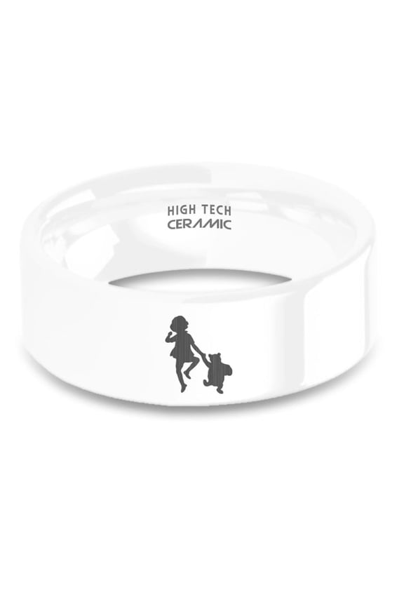 AA Milne's Christopher Robin Laser Engraved White Ceramic Ring, 8mm, Size 9