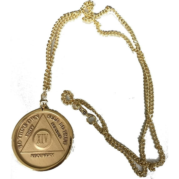 AA NA Medallion Holder Necklace Gold Plated 22"