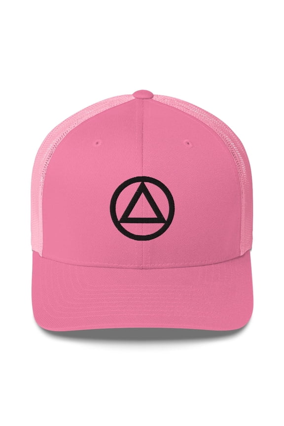 AA NA lg Black Circle Triangle 12-step Clean Sober Logo Sobriety Recovery Gifts Retro Mesh Hat (Pink)