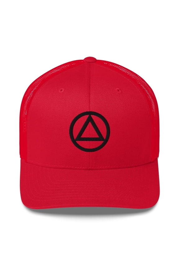 AA NA lg Black Circle Triangle 12-step Clean Sober Logo Sobriety Recovery Gifts Retro Mesh Hat (Red)