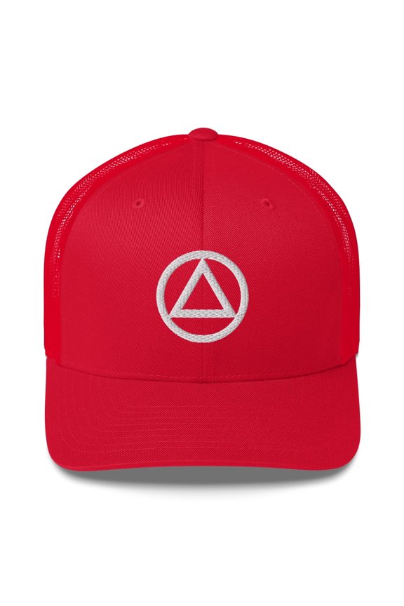 AA NA lg Circle Triangle White Logo Clean Sober 12-step Recovery Support Gift Mesh Retro Hat (Red)