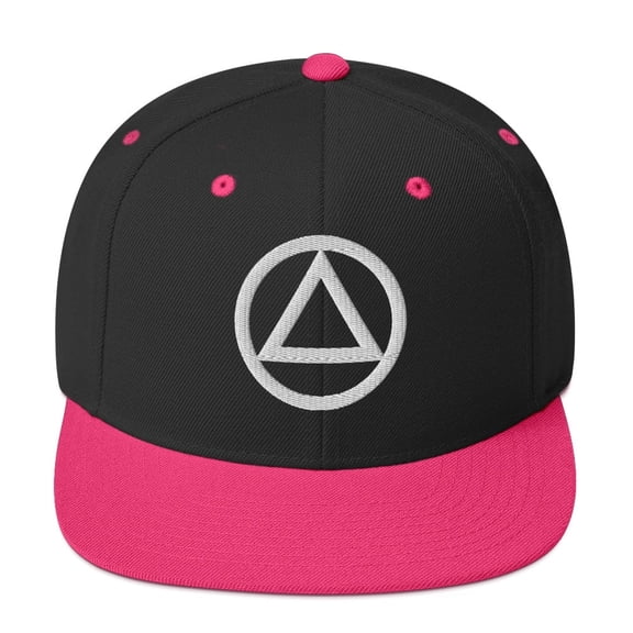 AA NA lg Circle Triangle White Logo Clean Sober 12-step Recovery Support Gift Modern Snapback Hat (Black/ Neon Pink)