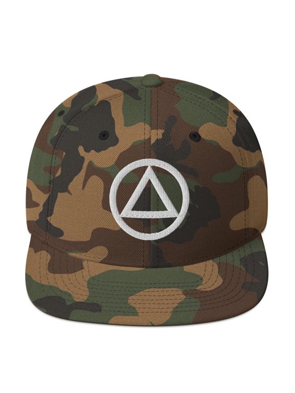 AA NA lg Circle Triangle White Logo Clean Sober 12-step Recovery Support Gift Modern Snapback Hat (Green Camo)