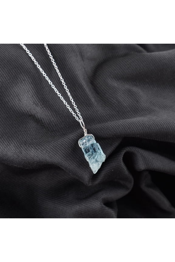 AA Natural Raw Aquamarine Rough Stone Handmade Dainty Pendant Necklace For Women, Healing Chakra Crystals, Birthstone Jewelry, Rhodium Plated 925 Sterling Silver 18 inch, Anniversary Gift for Her